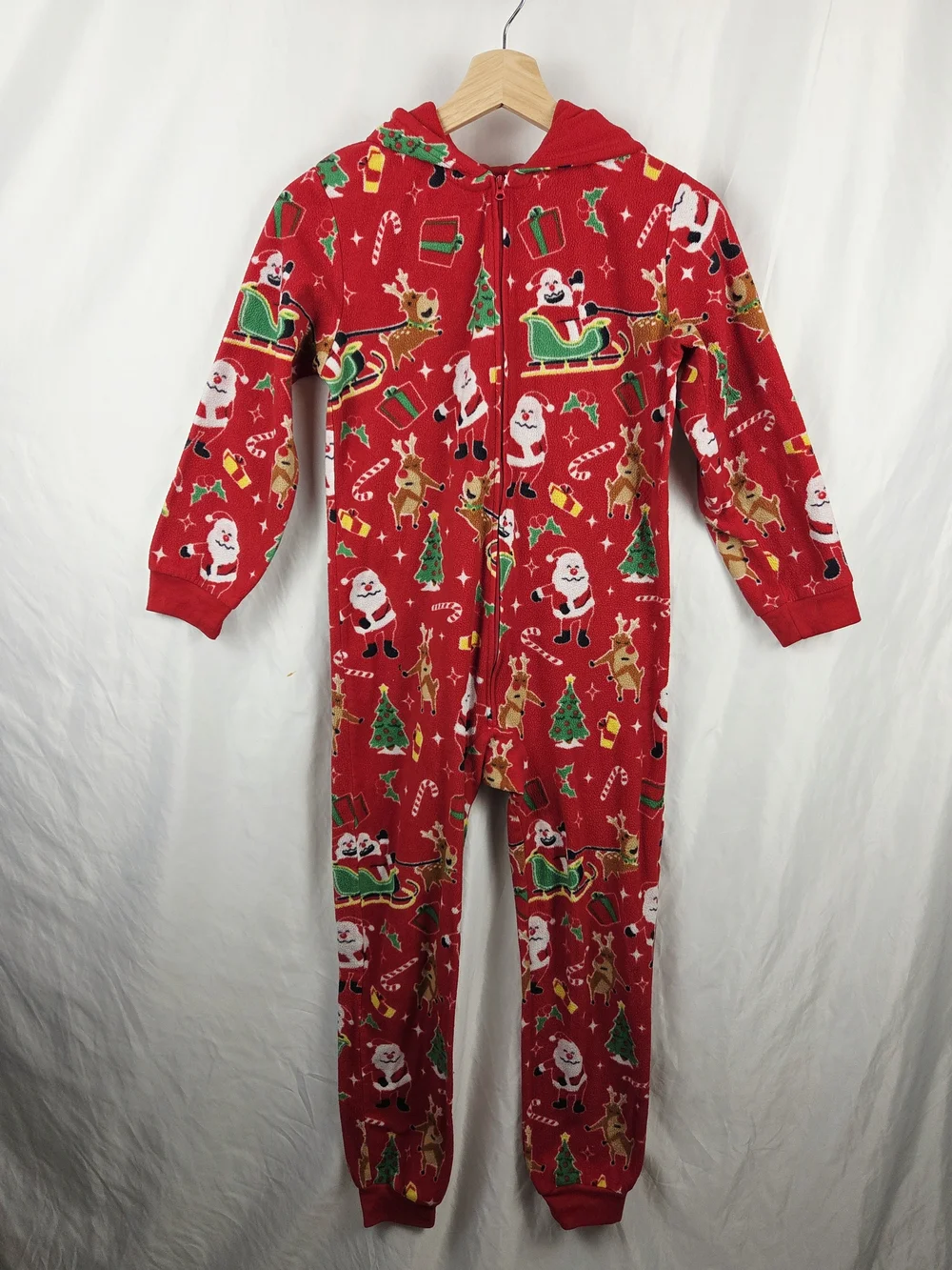 The Children's Place Red Christmas Santa & Reindeer Onesie Pajamas Large 10/12